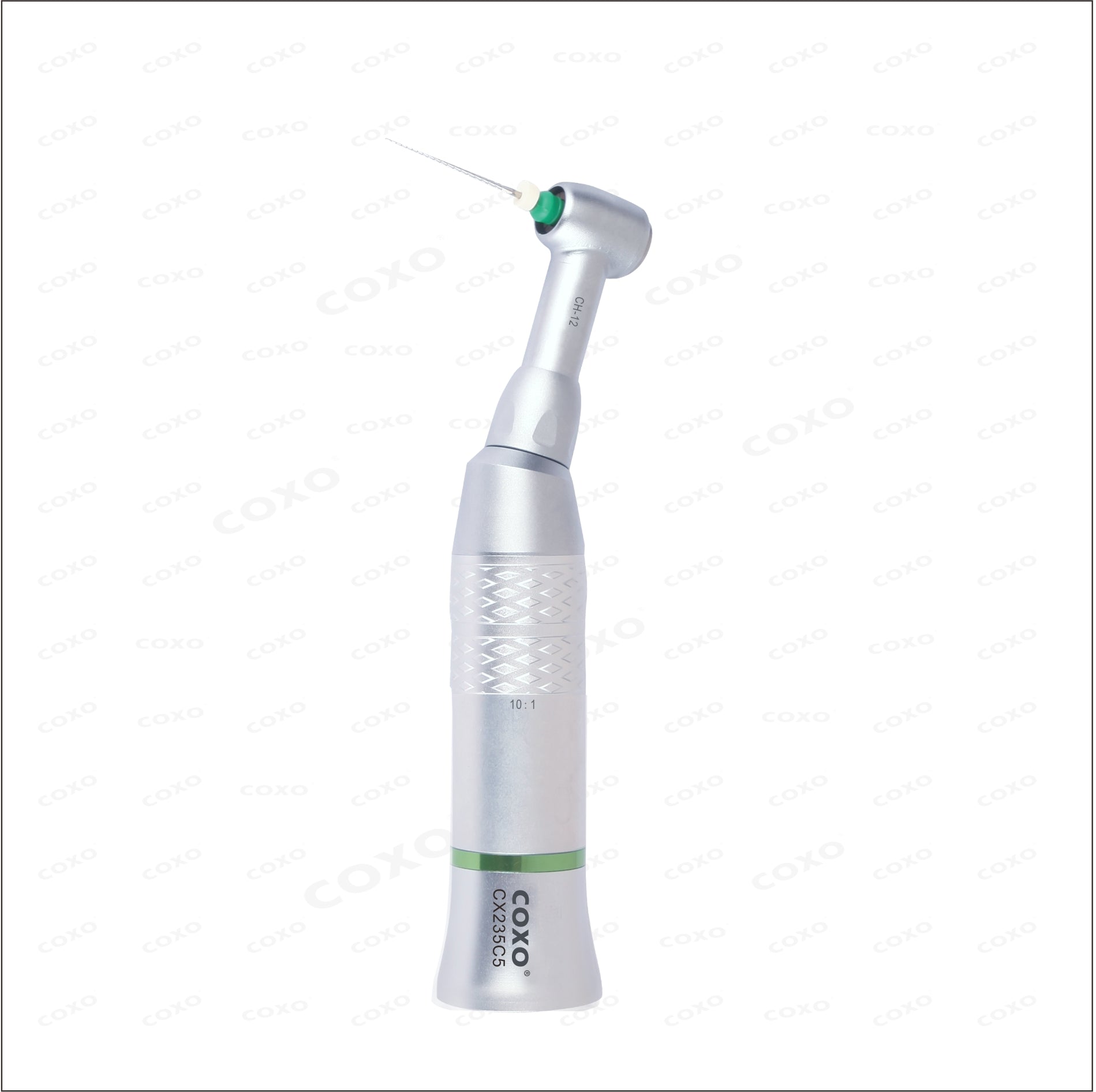 10:1 Hand file contra-angle handpiece with 90 degree reciprocation for negotiation of complex anatomy.